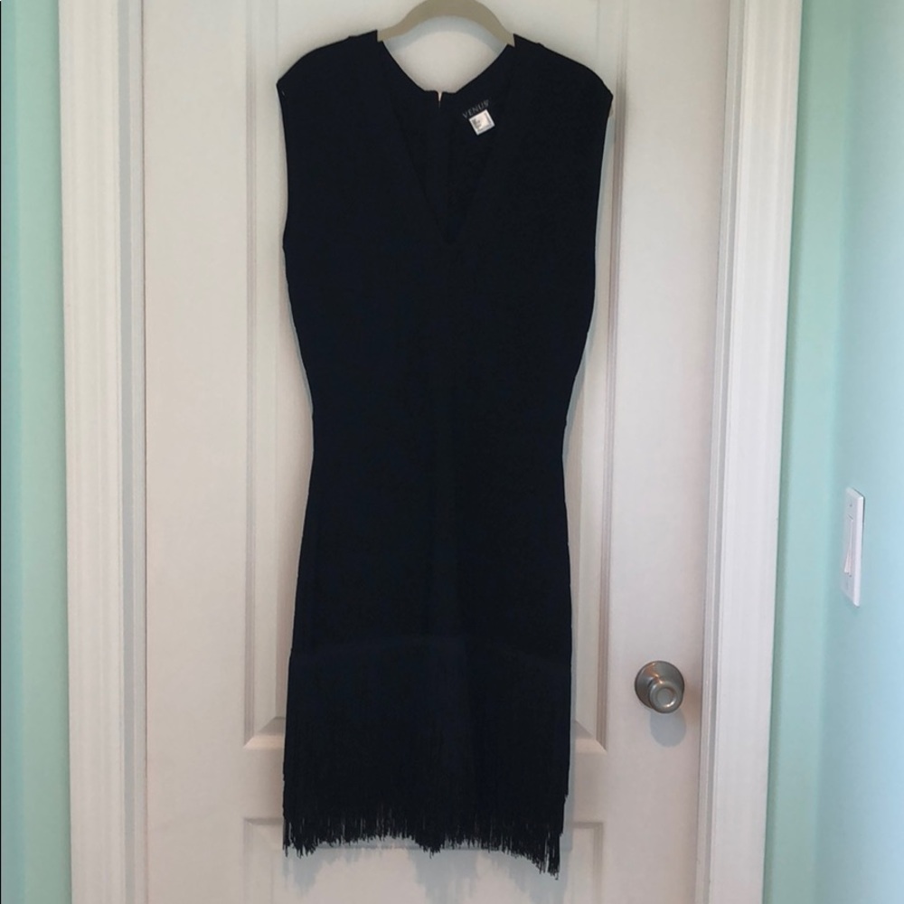 Hold U in with fringe dress in black